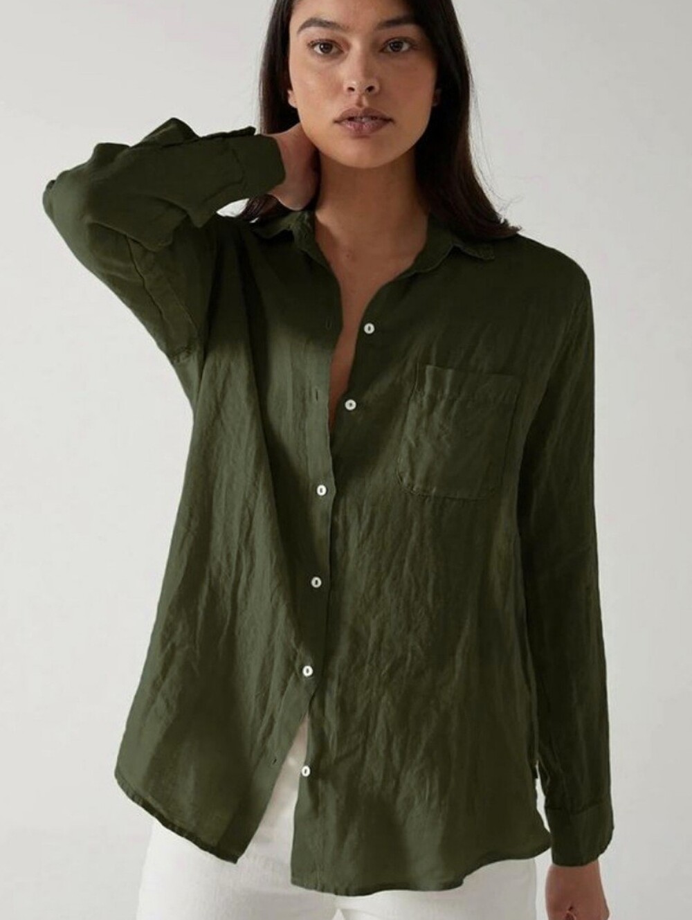Velvet By Graham & Spencer Jenny Graham Mulholland Linen Shirt Small Dillweed